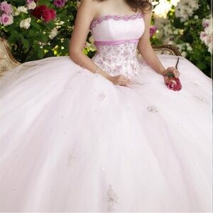 Coquette pink tea party theme Quinceanera gown dress size 8